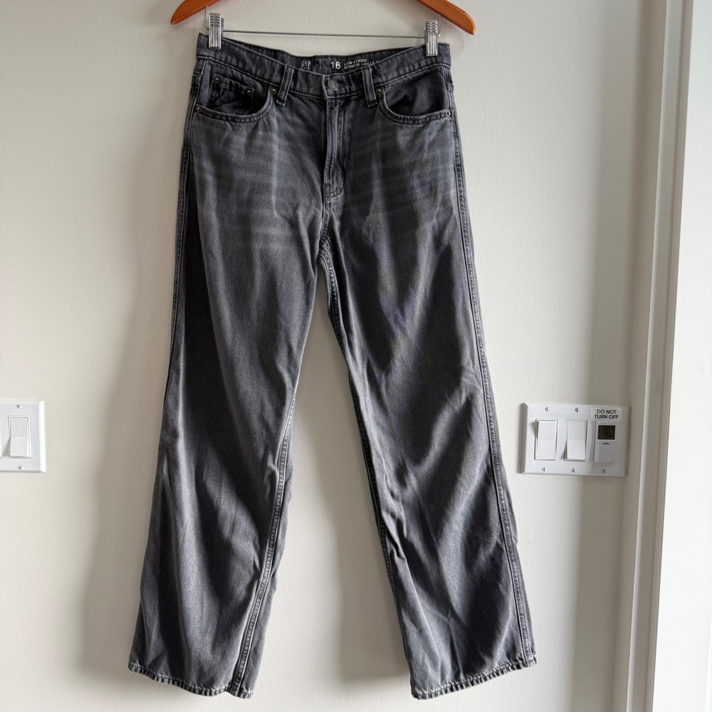 Gap Low Stride Jeans Washed Black Kids Size 16 Straight Leg Denim Pants